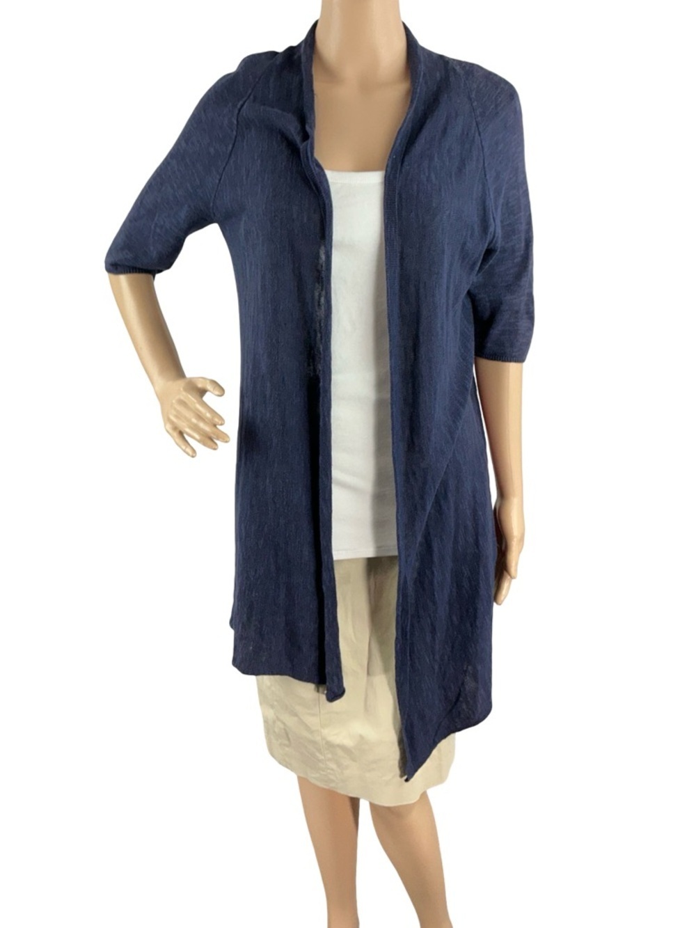 Eileen Fisher Linen Cotton Open Front Cardigan Blue Size XS